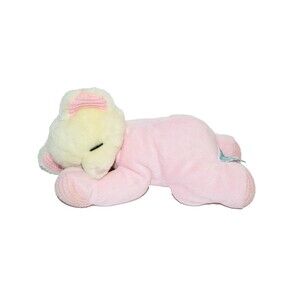 Russ Pink Cat Nighty Nite Pink Plush Teddy Bear Sleeping Baby Rattle Vtg Toy